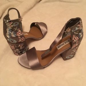 Steve Madden Heels - Floral Silver Silk